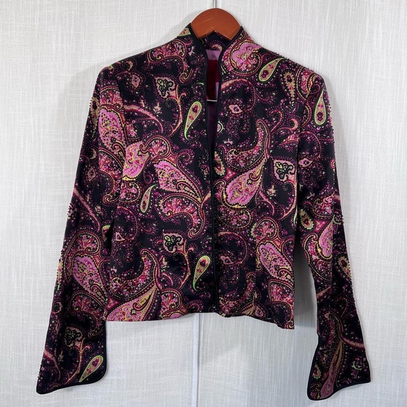 JS Collections Silk Paisley Beaded Jacket Button Front Blazer Coat Size 10 - Picture 1 of 16